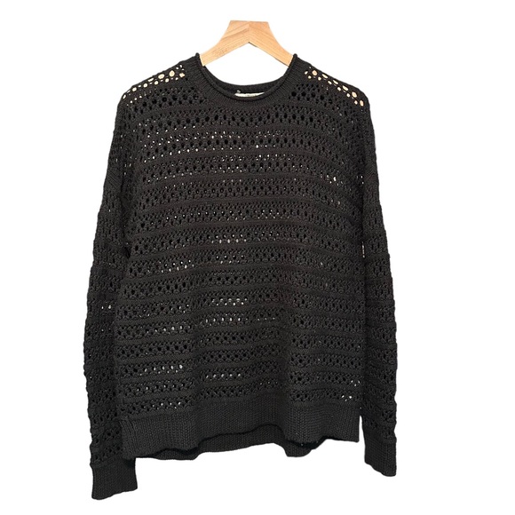 J BRAND / Flower Long-Sleeve Crochet Sweater / Black / Medium - Picture 3 of 9